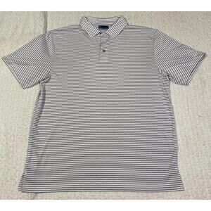 PGA TOUR Golf Polo Striped Shirt Size Men's Large 100% Polyester Black and White